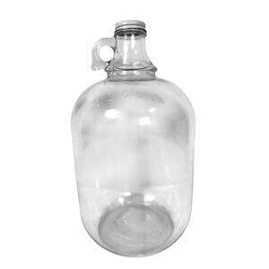 Clear Glass Vintage One Gallon Jug A-128-3 with Finger Loop and Metal Cap